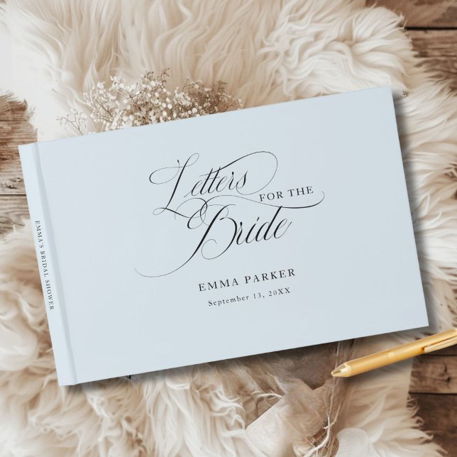 Libro De Visitas Cartas para la Novia, Modernas, Elegantes, Azul Cl (Letters to the Bride, Modern, Elegant, Light-Blue Guest Book, personalized with your name and date.)