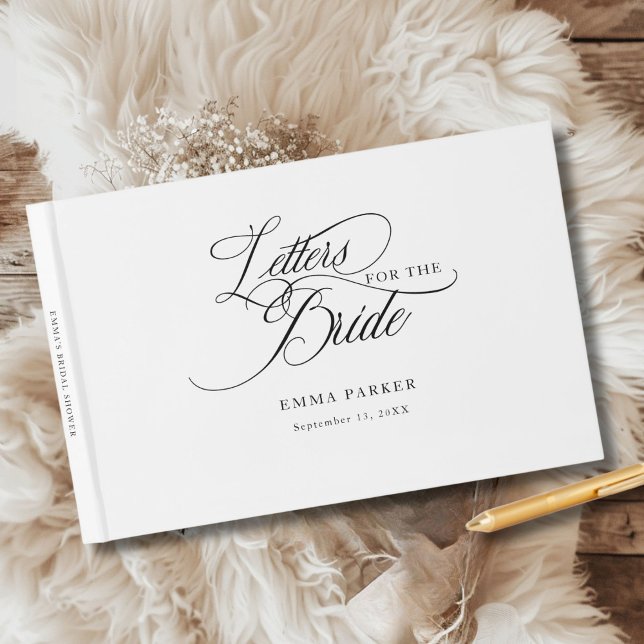 Libro De Visitas Cartas para la Novia, Modernas, Elegantes, Blancas (Letters to the Bride, Modern, Elegant, White Guest Book, personalized with your name and date.)