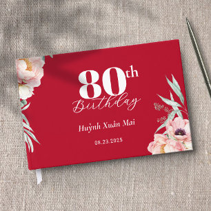 Libro De Visitas Cartel de bienvenida de cumpleaños con peonía roja