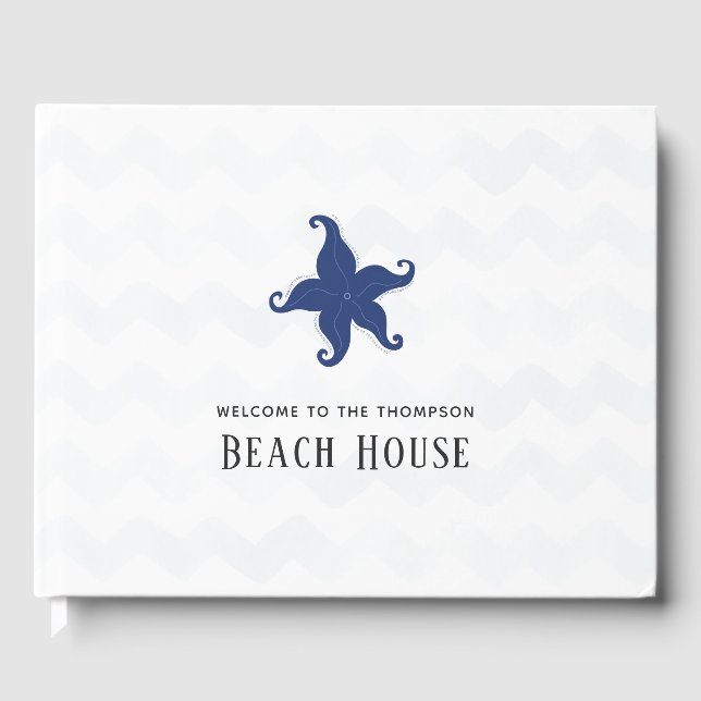 Libro De Visitas Casa de playa azul y blanca simplista (Anverso)