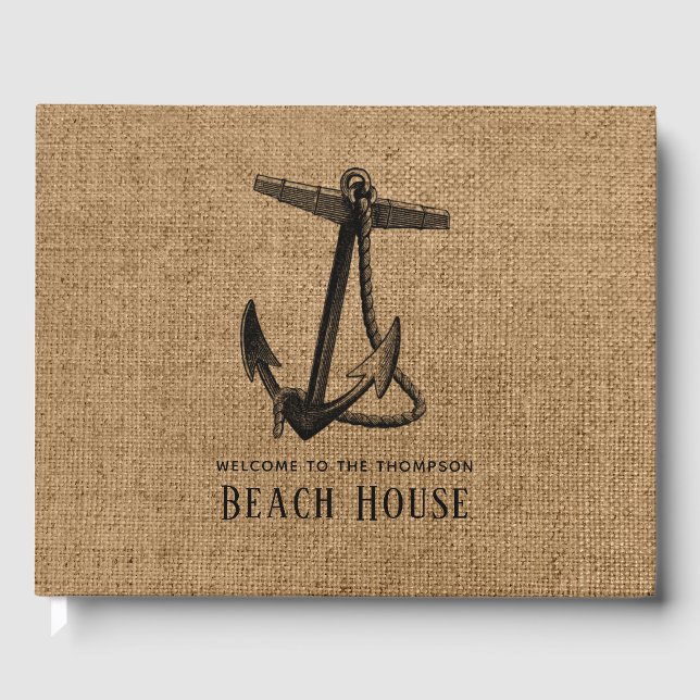 Libro De Visitas Casa de playa con ancla de arpillera (Anverso)