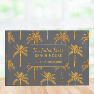 Libro De Visitas Casa de Playa con Palmeras Tropicales Gris Dorado