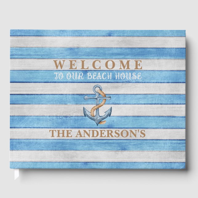Libro De Visitas Casa de playa de la familia Rusood Nautical Stripe (Anverso)