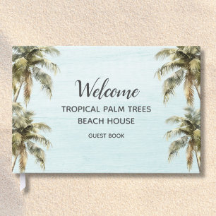 Libro De Visitas Casa de Playa Palmeras Tropicales Acuarela Bienven
