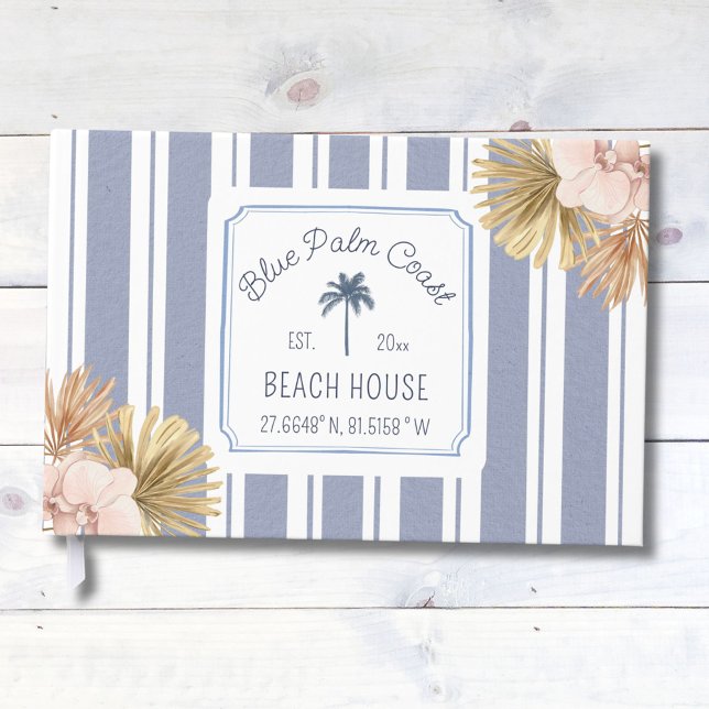 Libro De Visitas Casa de playa rayas azules Costero Boho Casa de ca (Close up)