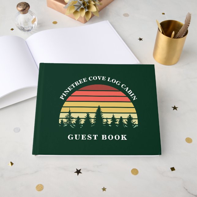 Libro De Visitas Casa del lago Sunset Log Cabin personalizada (Anverso Abierto)
