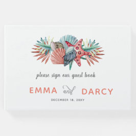 Libro De Visitas Cascada acuática rústica Seashells Starfish Beach 