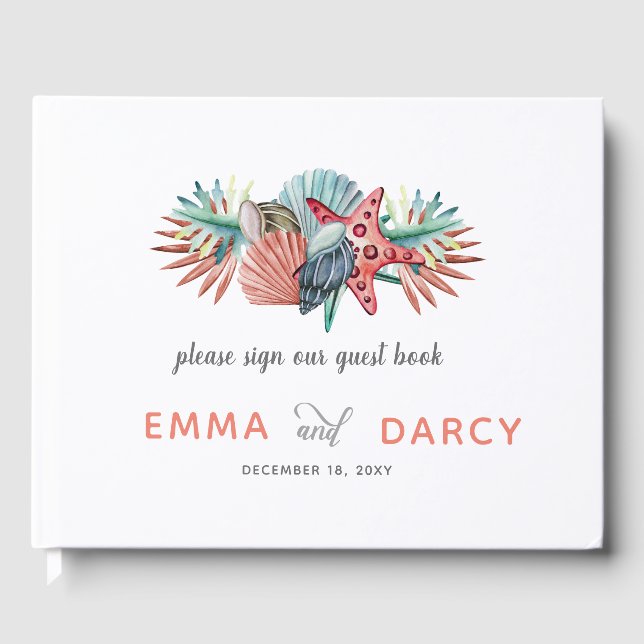 Libro De Visitas Cascada acuática rústica Seashells Starfish Beach  (Anverso)