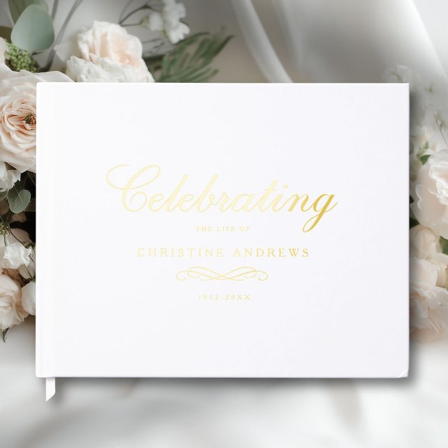 Libro De Visitas Celebración de la Memoria de la Vida–Blanco Mínimo (Celebration of Life Memorial–Elegant Minimal White Foil Guest Book)