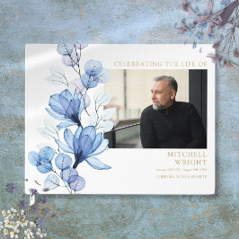 Libro De Visitas Celebración De La Vida De Foto Floral Azul Funeral