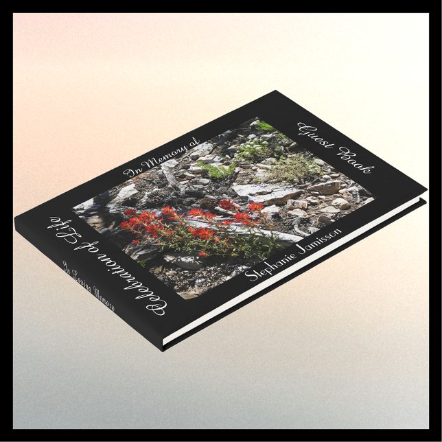 Libro De Visitas Celebración de la vida, nombre, flores rojas y roc (Subido por el creador)