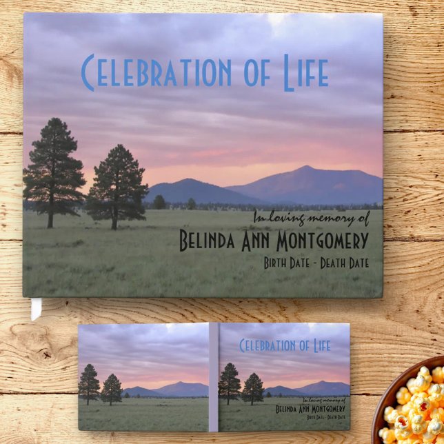 Libro De Visitas Celebración De La Vida Stormy Prairie Sunset Perso (front cover and front & back guestbook view)