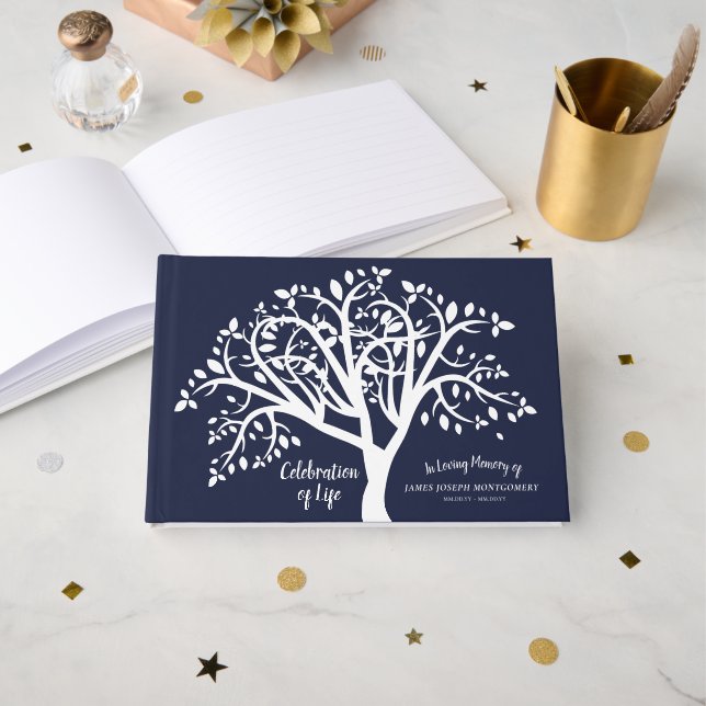 Libro De Visitas Celebración del árbol blanco personalizado (Anverso Abierto)