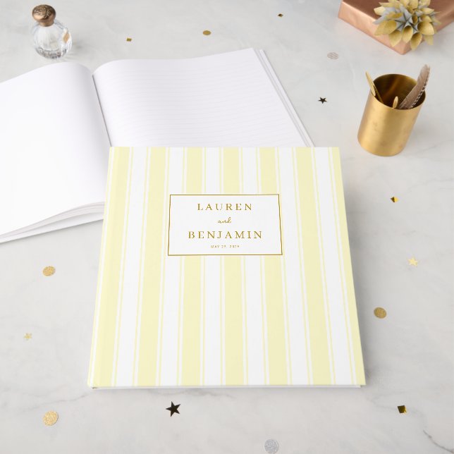 Libro De Visitas Celebración Elegante de Rayas de Crema (Anverso Abierto)