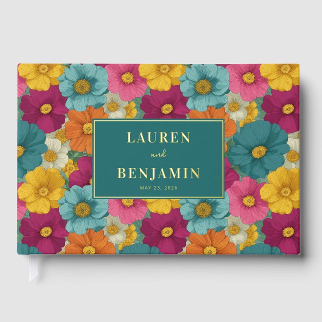 Libro De Visitas Celebración floral abstracta alegre (Anverso)