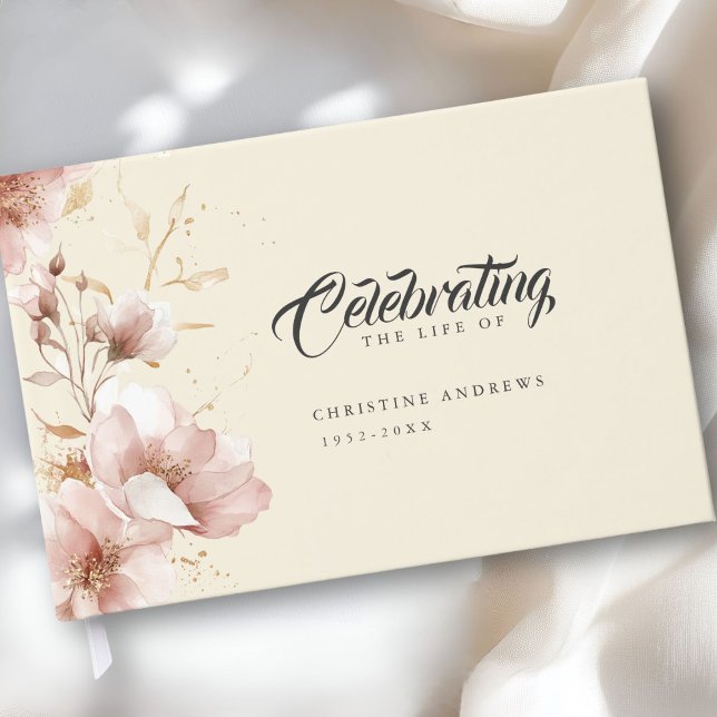 Libro De Visitas "Celebrando la vida de" elegante funeral floral ("Celebration the Life of" Elegant Floral Funeral Guest Book)
