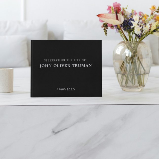 Libro De Visitas Celebrating Life of Personalized Memorial black  (calligraphy country in loving memory for memorial service celebration of life funeral black & white)