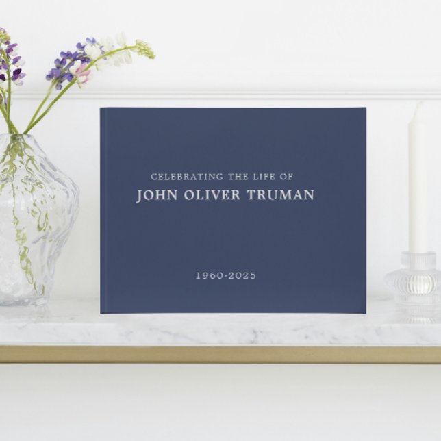 Libro De Visitas Celebrating Life of Personalized Memorial Funeral (calligraphy navy blue rustic country in loving memory for memorial service of life funeral guestbook)