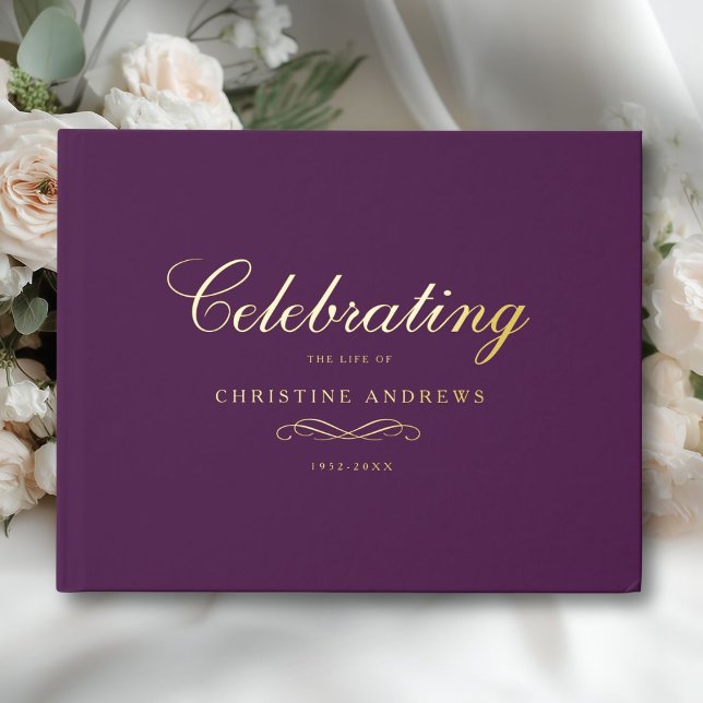 Libro De Visitas Celebration of Life Memorial–Elegant Minimal  (Celebration of Life Memorial–Elegant Minimal Foil Violet Guest Book)