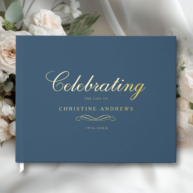 Libro De Visitas Celebration of Life Memorial–Elegant Minimal Blue (Celebration of Life Memorial–Elegant Minimal Blue Foil Guest Book)