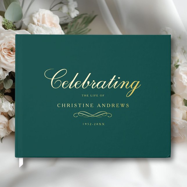 Libro De Visitas Celebration of Life Memorial–Elegant Minimal Teal (Celebration of Life Memorial–Elegant Minimal Teal Foil Guest Book)
