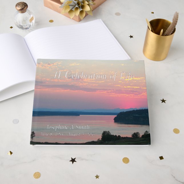 Libro De Visitas Celebration of Life Pink Sunset Memorial (Anverso Abierto)