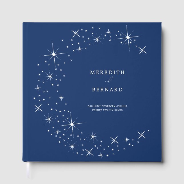 Libro De Visitas Celestial Elegant Wedding Moon Navy Blue Monogram (Anverso)