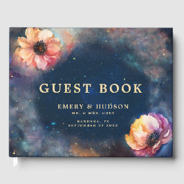 Libro De Visitas Celestial Floral Galaxy Starry Night Blue Wedding