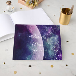 Libro De Visitas Celestial Purple Galaxy Moon Wedding 