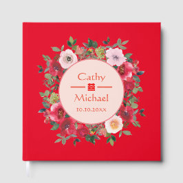 Libro De Visitas Ceremonia de té boda china con flores rojas