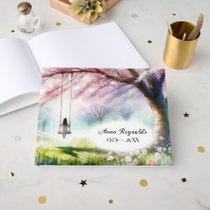 Libro De Visitas Cerezo con niña en un columpio para funeral