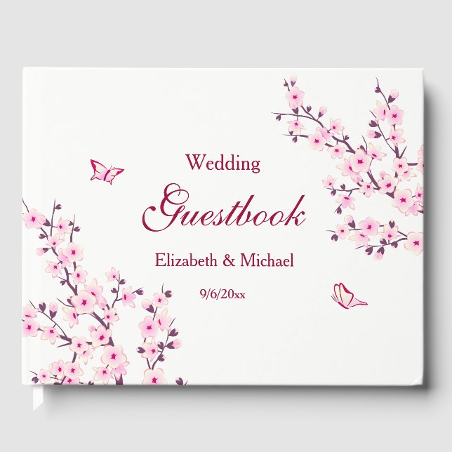 Libro De Visitas Cerezo Rosa Blanco Boda Personalizada (Anverso)