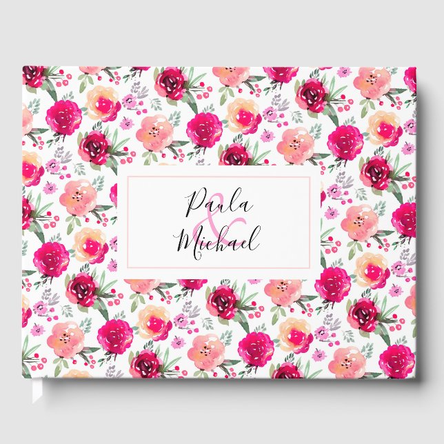 Libro De Visitas Cerise Watercolor Floral Guest Book (Anverso)