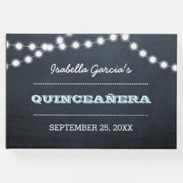 Libro De Visitas Chalkboard Lights Aqua Quinceañera Guest Book