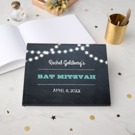 Libro De Visitas Chalkboard Lights Verde azulada Bat Mitzvah Guest 