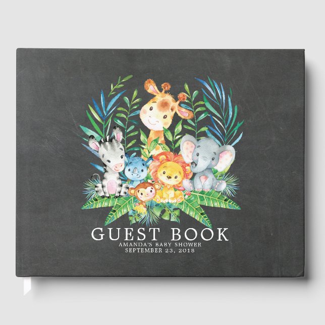 Libro De Visitas Chalkboard Safari Jungle Baby Shower Guest Book (Anverso)
