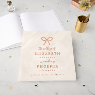 Libro De Visitas Champagne Pearl Bow Elegant Square Wedding