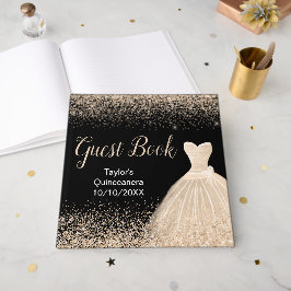 Libro De Visitas Champagne White Dress Faux Glitter Quinceanera