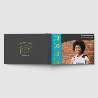 Libro De Visitas Charcoal Brown Modern Photo Graduation Party Gold 