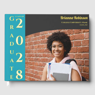 Libro De Visitas Charcoal Brown Modern Photo Graduation Party Gold