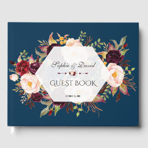 Libro De Visitas Charm Burgundy Rubor Floral Geometric Guest Book