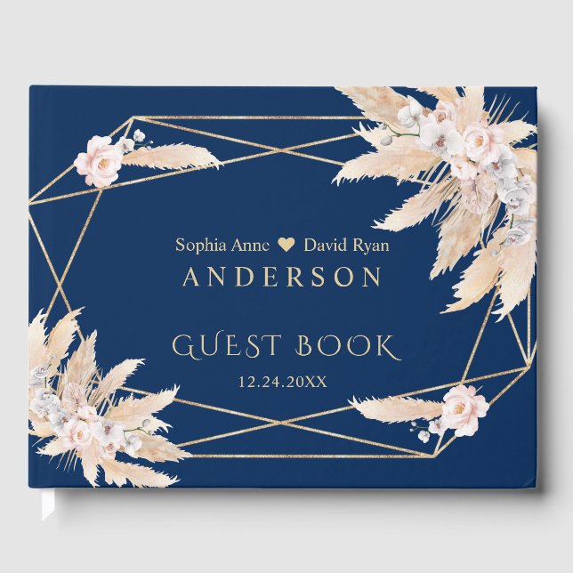 Libro De Visitas Charm Pampas Grass White Orchid Flowers Boda (Anverso)