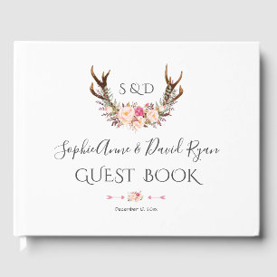 Libro De Visitas Charm Pink Rubor Flowers Antlers Boda