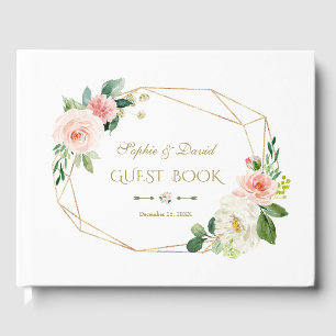 Libro De Visitas Charm Watercolor Rubor Cream Flowers Gold Boda