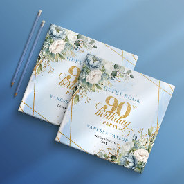 Libro De Visitas Charming Pastel Blue Gold 90th Birthday Sign In