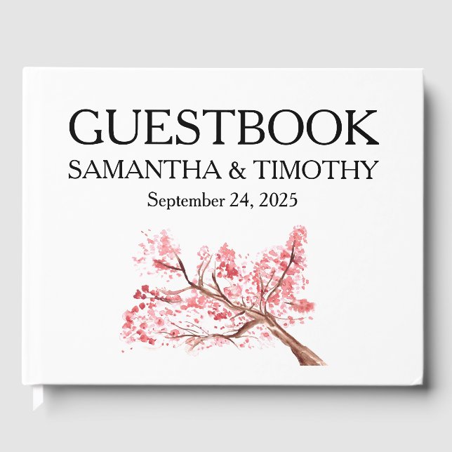 Libro De Visitas Cherry Blossom Elegante Boda acuarela Floral (Anverso)