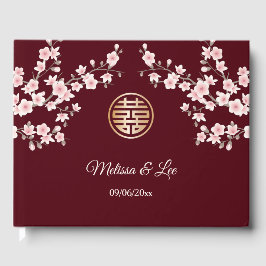Libro De Visitas Cherry Blossom Maroon Rosa Boda chino