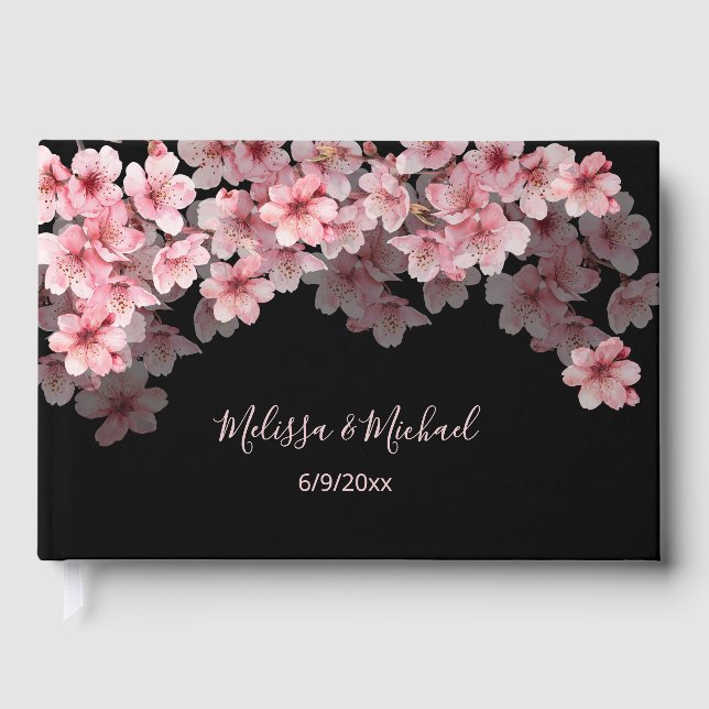 Libro De Visitas Cherry Blossom Pink Black Wedding (Anverso)