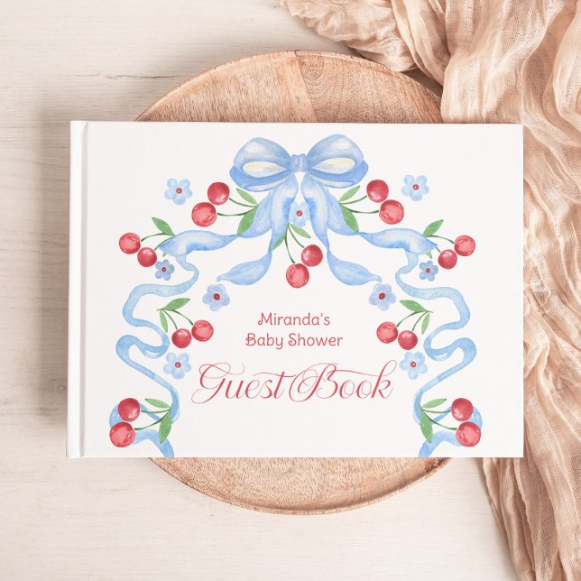 Libro De Visitas Cherry Blue Bow Baby Shower (Subido por el creador)