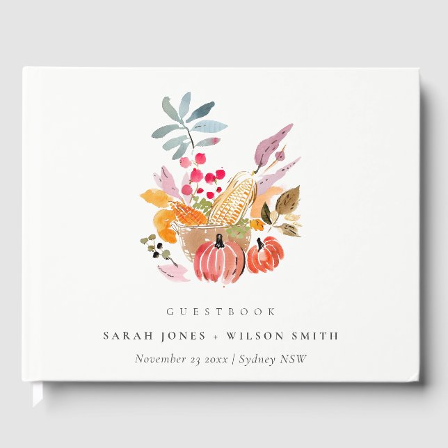 Libro De Visitas Chic Autumn Harvest Pumpkin Watercolor Wedding (Anverso)